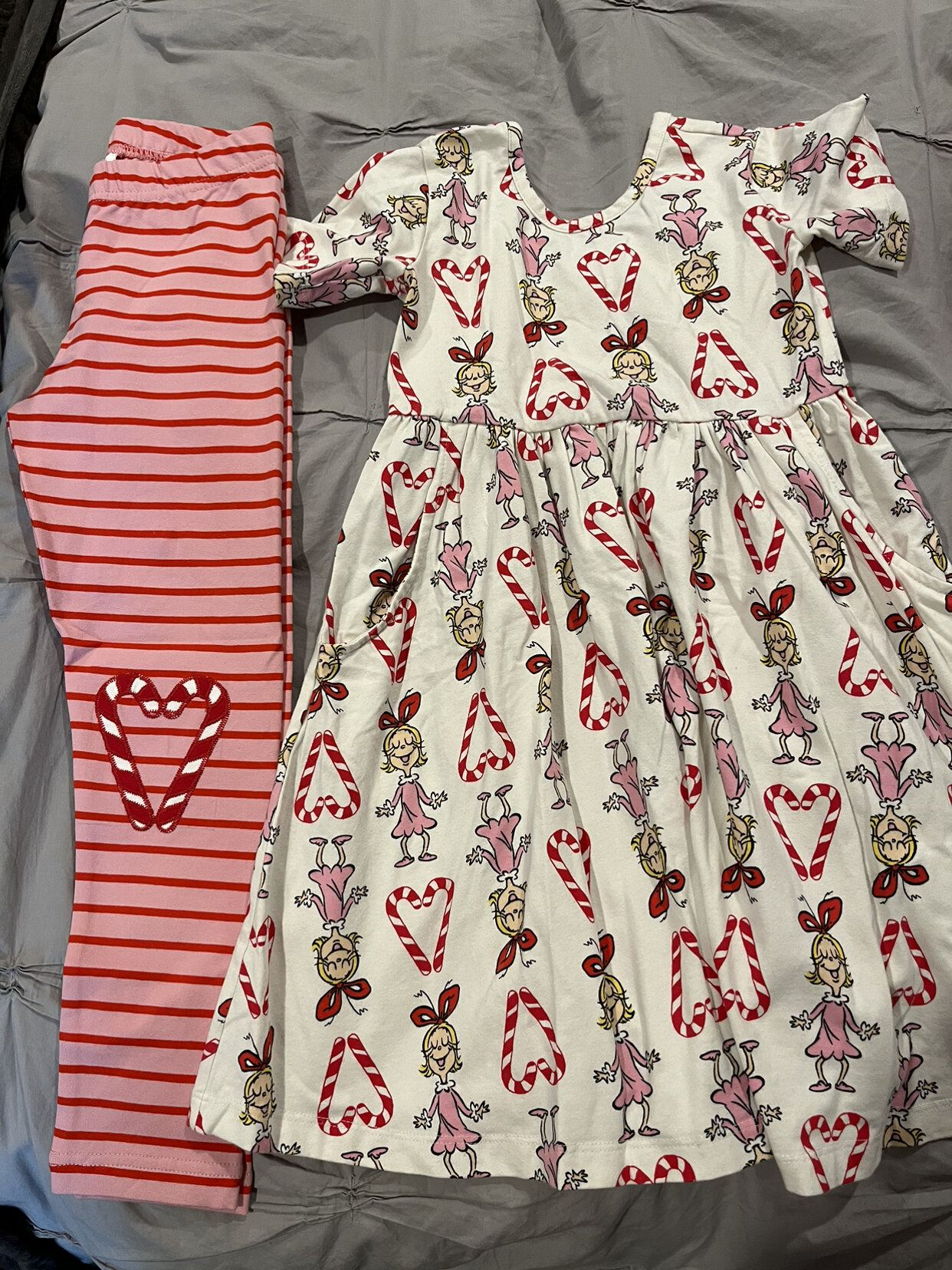 presale GSPO1625 Christmas Little Girl Love Cane Short Sleeve Striped Pants Suit