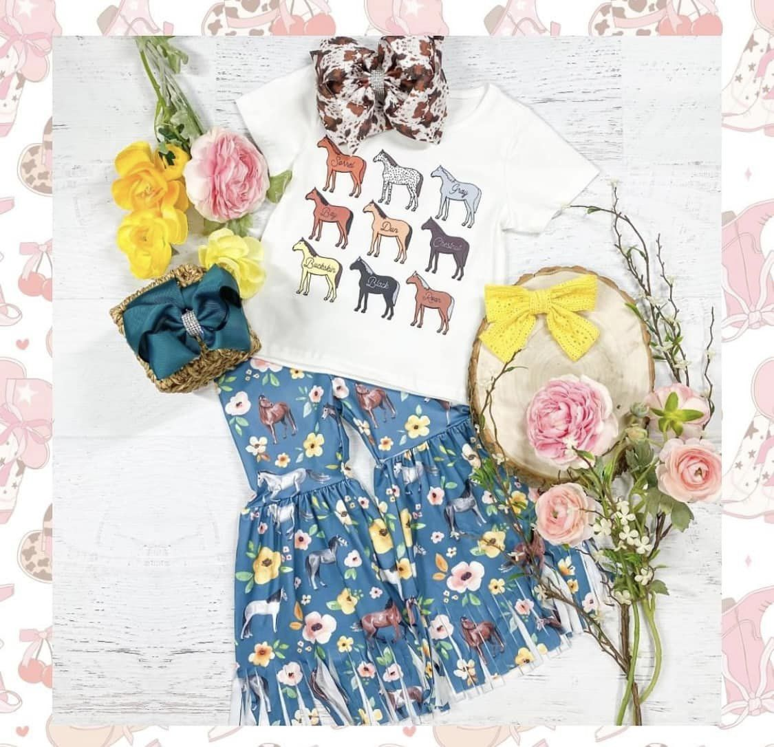 presale GSPO1721 Horse white short-sleeved flower tassel blue trousers suit 2024 9.12