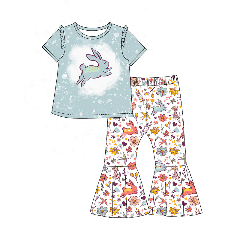presale GSPO1734 Rabbit flower leaf blue green lace short sleeve white trousers suit 2024 9.28