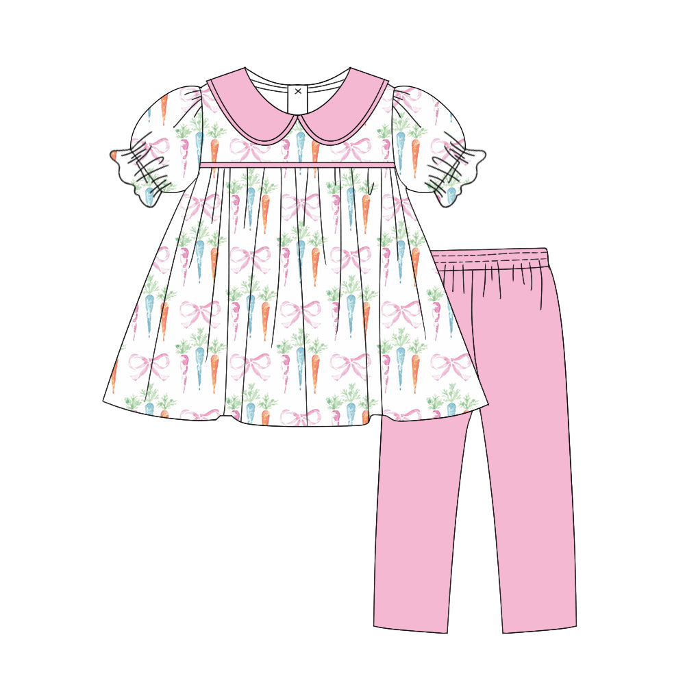 presale GSPO1735 Easter carrot bow pattern pink doll collar white short-sleeved trousers suit 2024 9.28