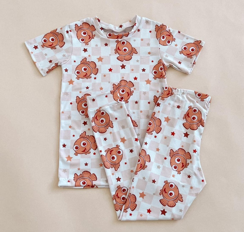 presale GSPO1751 Cartoon fish star plaid short-sleeved trousers pajamas set 2024 10.9