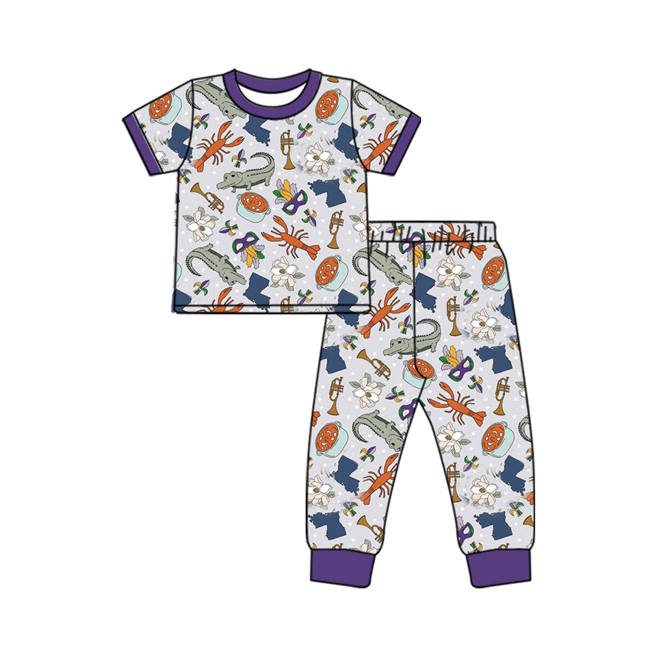 GSPO1758 Carnival Alligator Mask Short Sleeve Long Pants Pajama Set