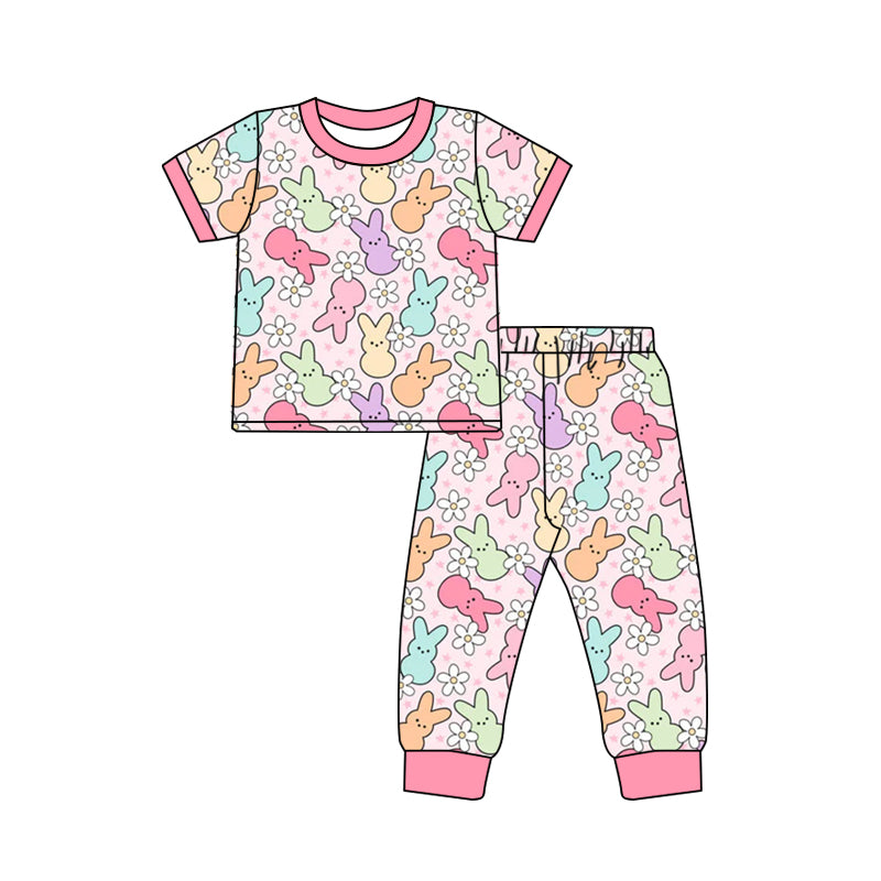 presale GSPO1761 Easter Colorful Bunny Flower Pink Short Sleeve Long Pants Pajama Set 2024 10.14