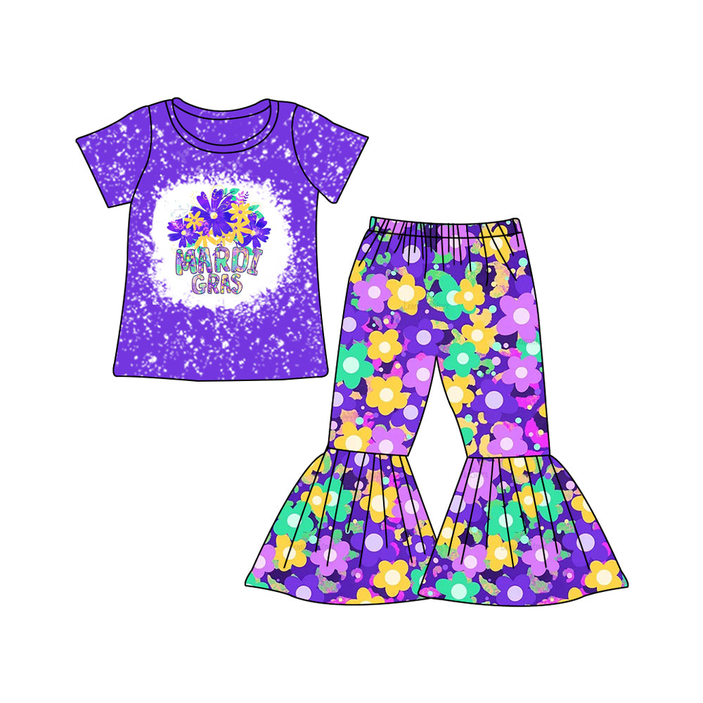 presale GSPO1765 Mardi gras letter flower carnival purple short-sleeved trousers suit 2024 10.14