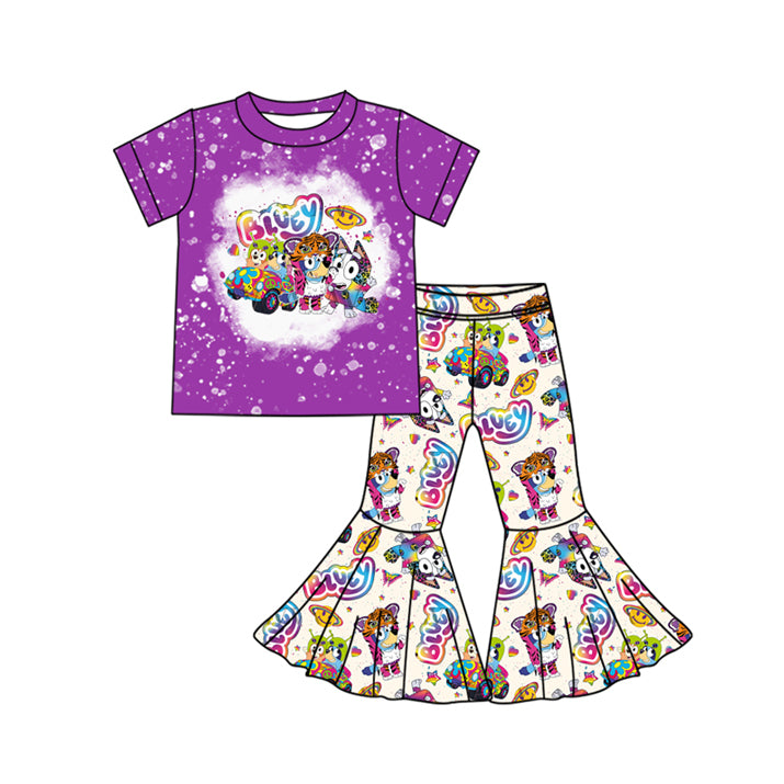 presale GSPO1772 Cartoon Butterfly Purple Short Sleeve Beige Trousers Suit 2024 10.17