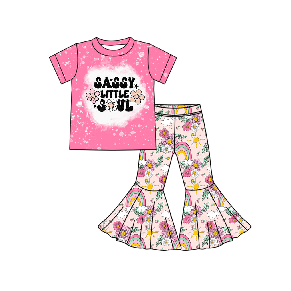 presale GSPO1777 Pink short-sleeved rainbow trousers suit with letters and flowers 2024 10.18