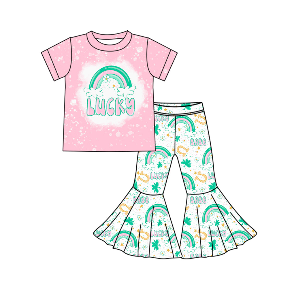 presale GSPO1782 Four Leaf Clover Rainbow Pink Short Sleeve Pants Set 2024 10.19