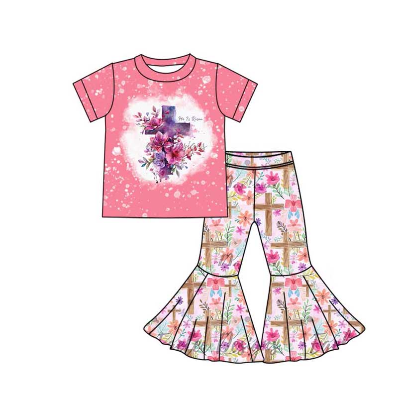 presale GSPO1783 Pink floral cross short-sleeved trousers suit 2024 10.19