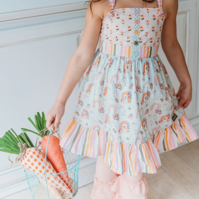presale GSPO1800 Easter Bunny Floral Rainbow Stripe Lace Sleeveless Pant Set 2024 10.22