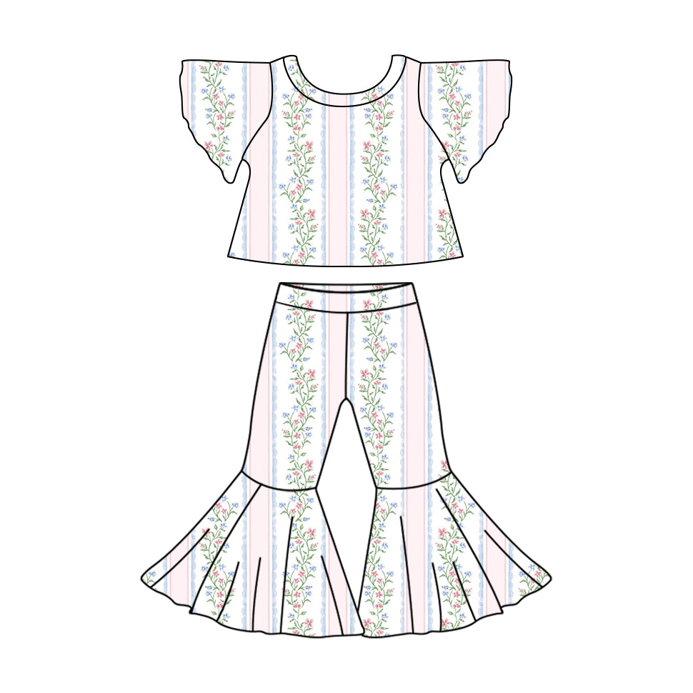 presale GSPO1825 Flower and leaf pink and white striped flying sleeve trousers suit 2024 .11.9