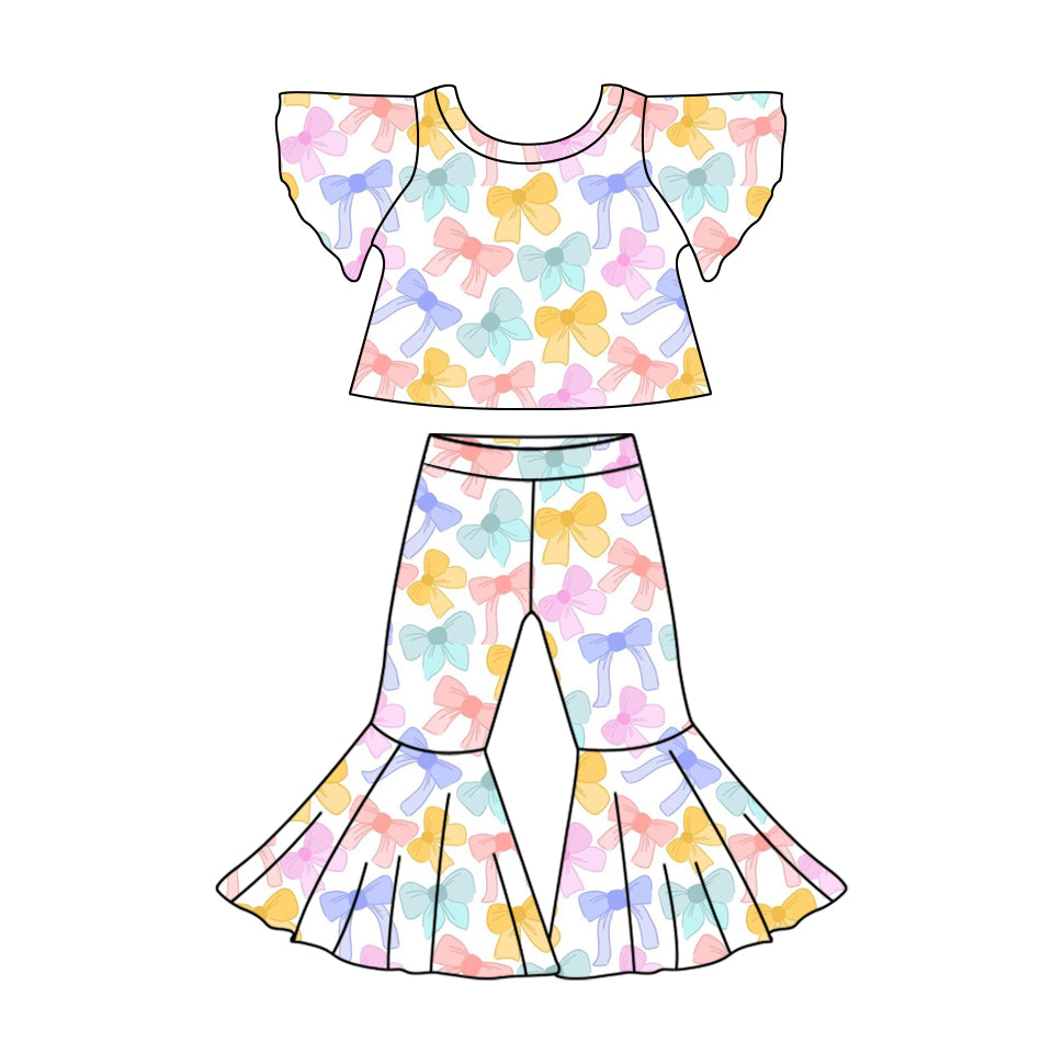 presale GSPO1826 White flying sleeve trousers suit with colorful bow pattern 2024 .11.9