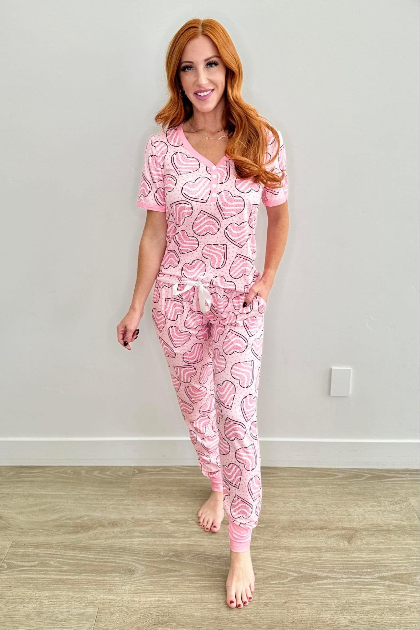 presale GSPO1859 Adult female Valentine's Day love cookies pink short-sleeved long pants pajamas set 2024 11.28