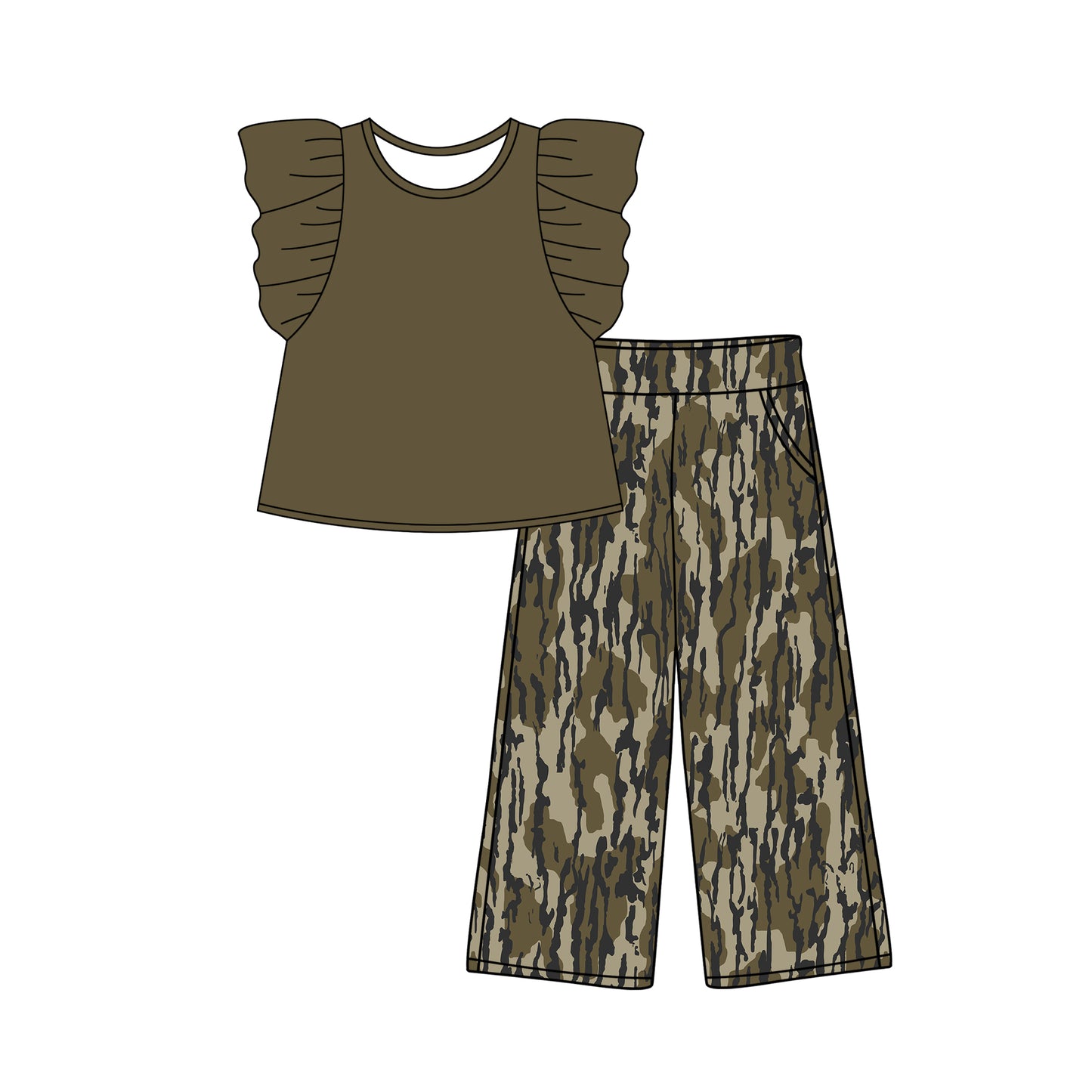 presale GSPO1874 Solid color flying sleeves army green camouflage trousers suit 2024 12.4