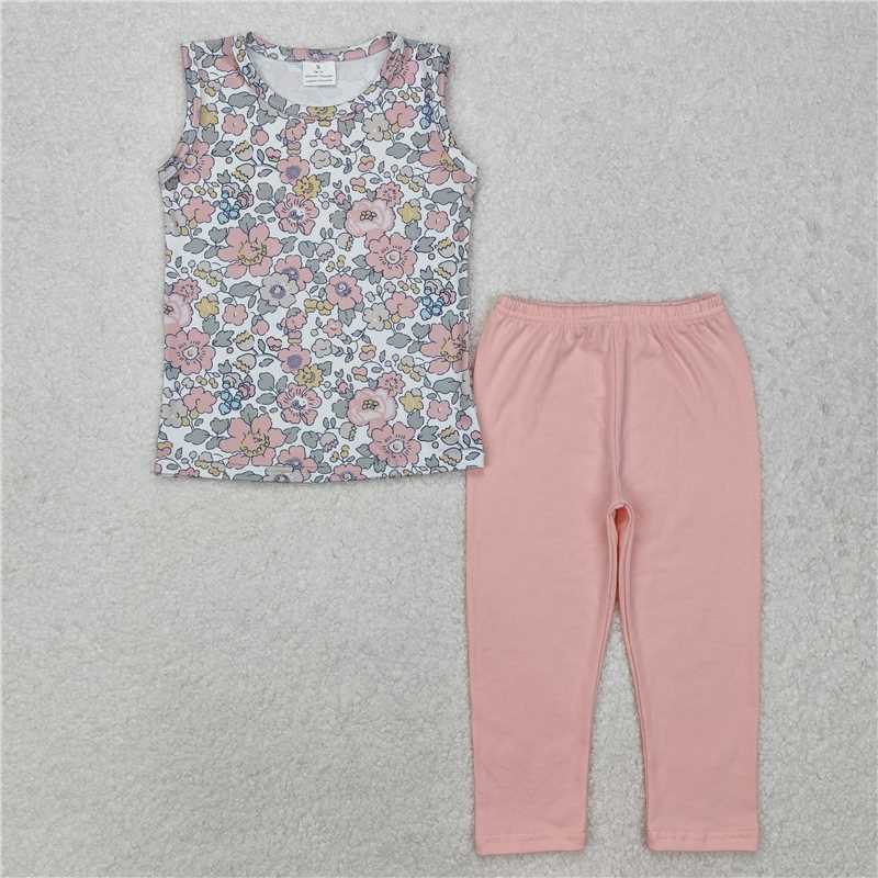 GLP2313 Beige flower and leaf zipper hooded jacket vest pink trousers three-piece suit