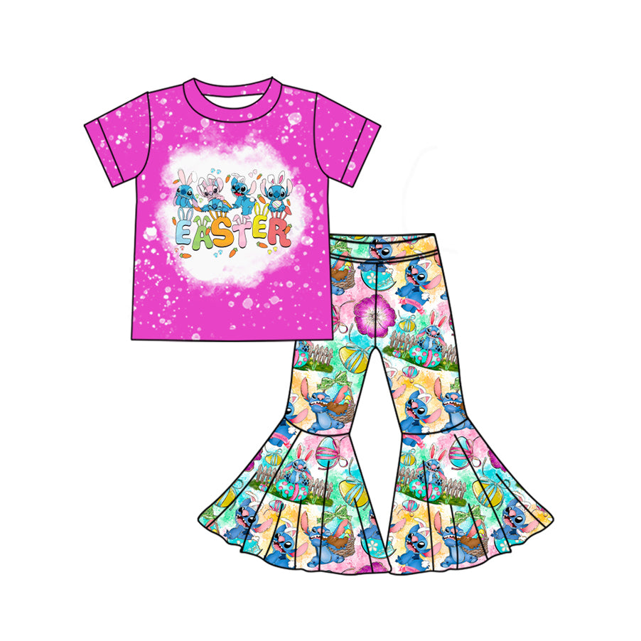 preorder GSPO1926 Easter Egg Stitch Rose Red Short Sleeve Pants Set 2024 12.10