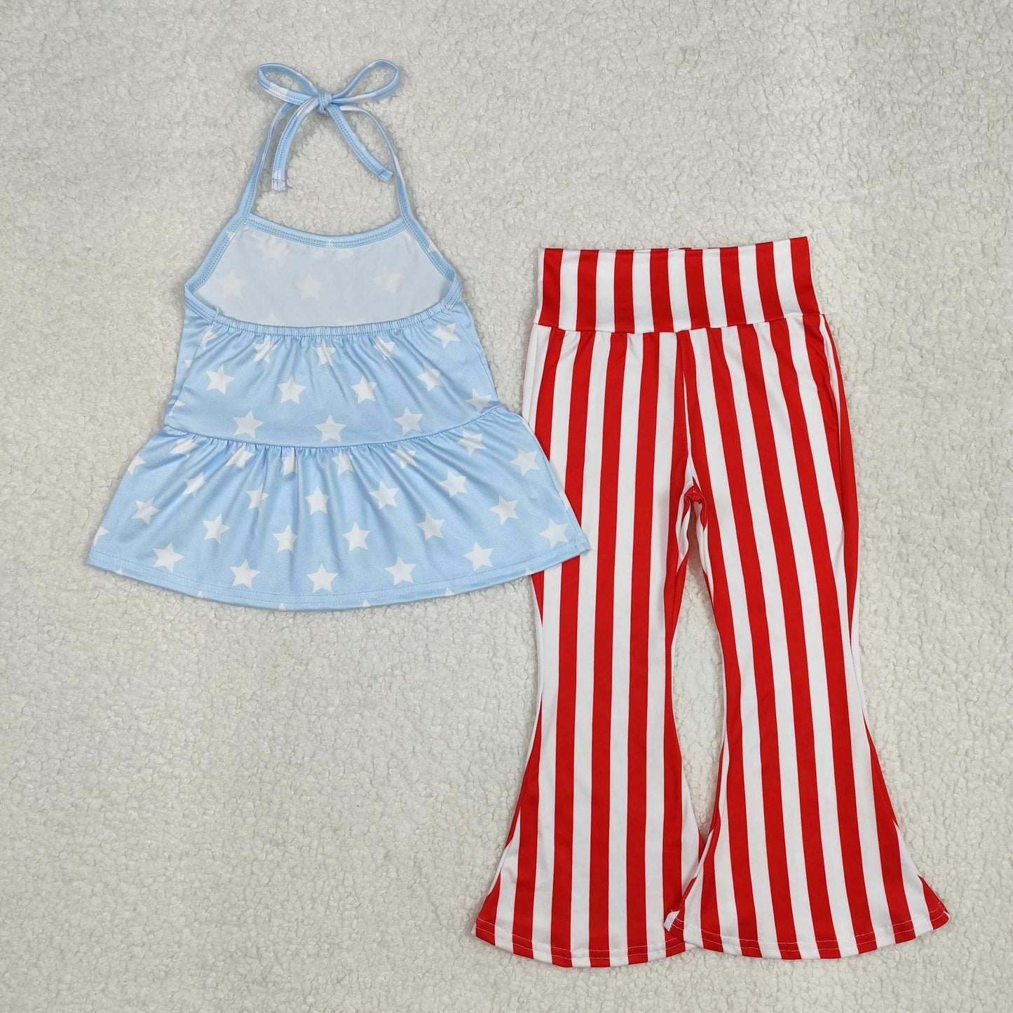 GSPO1974 Baby Girls 4th Of July Stars Halter Tunic Bell Pants Clothes Sets