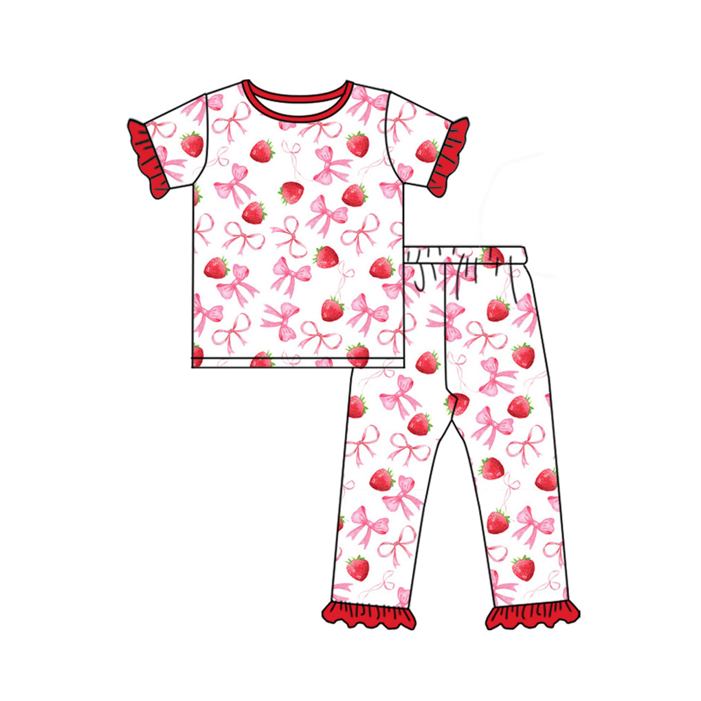 presale GSPO1980 Baby Girls Strawberry Bows Shirts Pants Pajamas Clothes Sets 2025 1.3