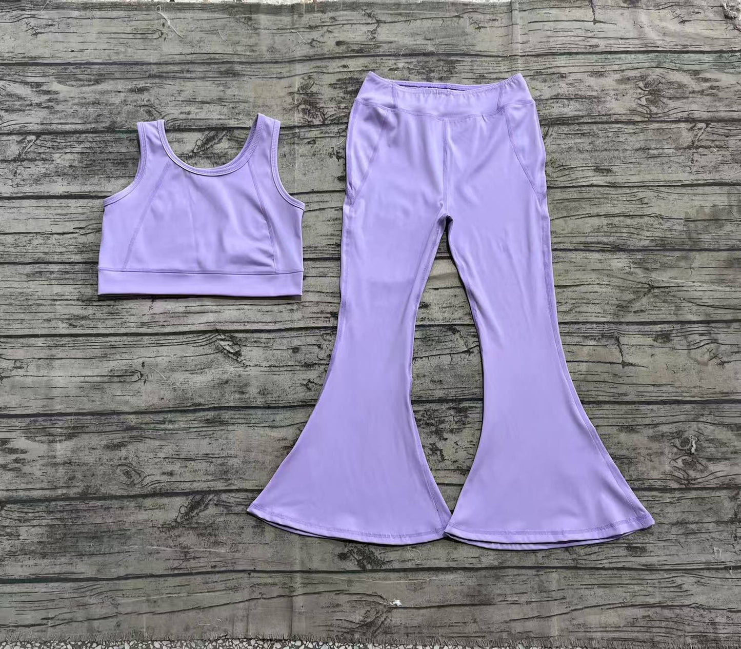 GSPO2006 Baby Girls Lavender Yoga Vest Bell Bottom Pants Active Wear Clothes Sets D 4.2