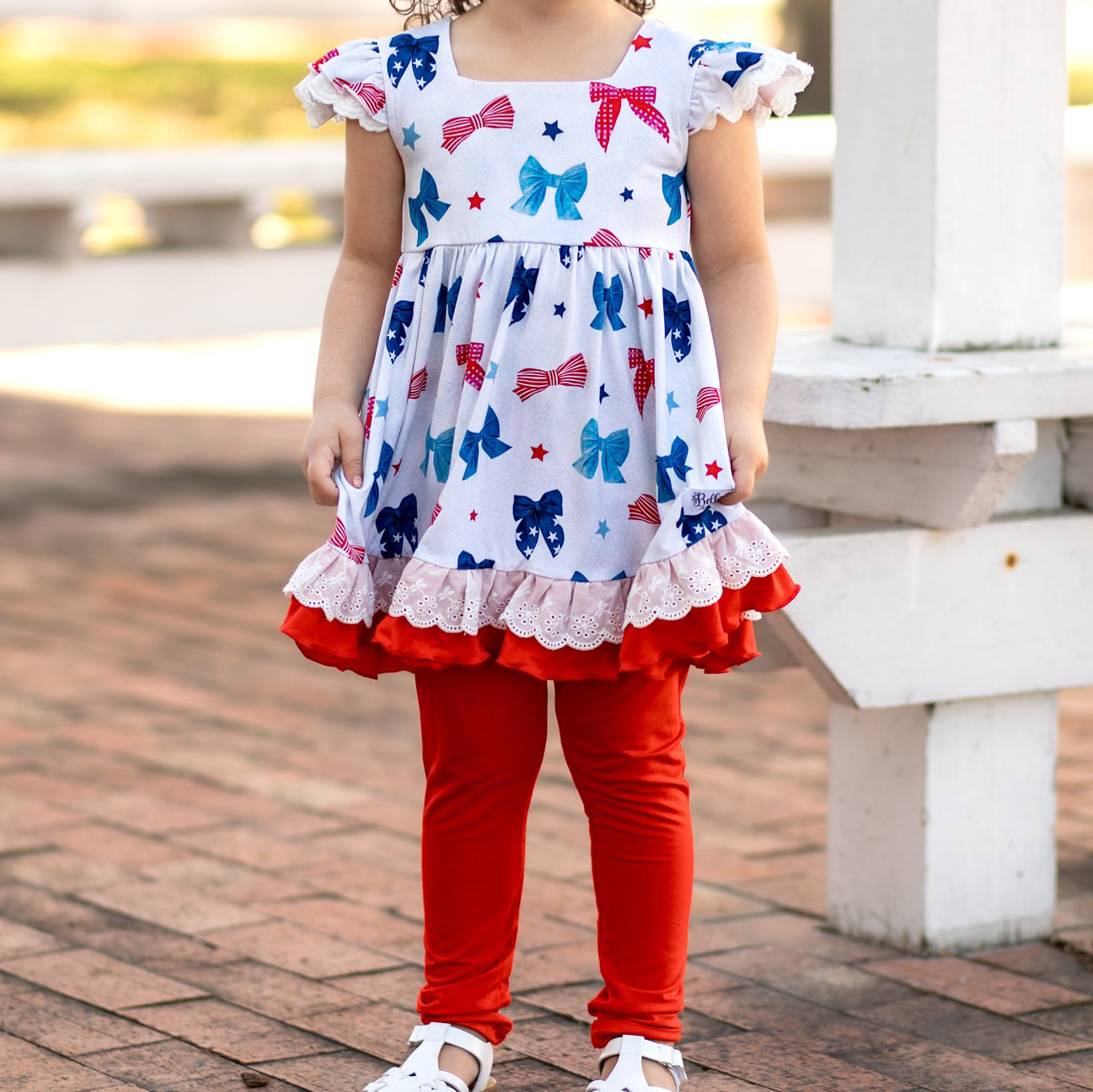 presale GSPO2007 Baby Girls 4th of July Bows Tunic Legging Outfits Clothes Sets D 3.5