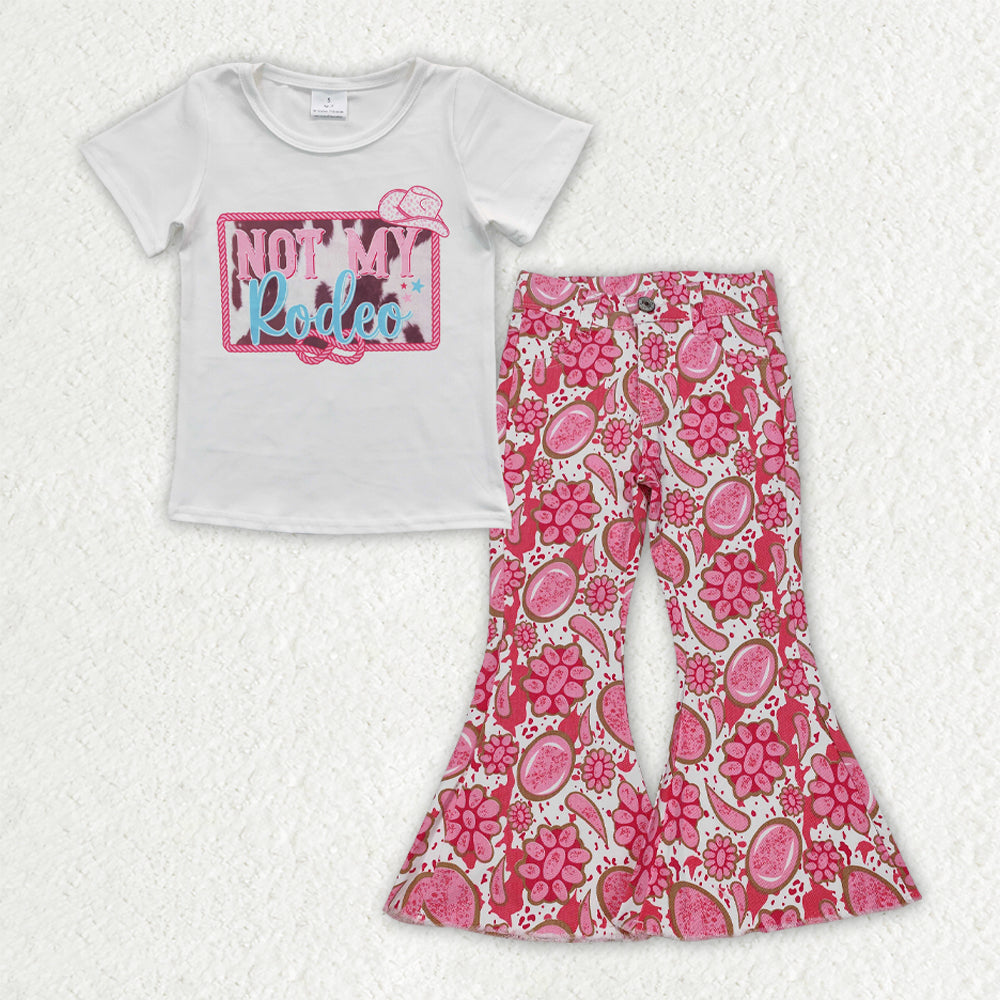 GSPO2013 White short-sleeved pink gemstone white denim pants suit D 3.17