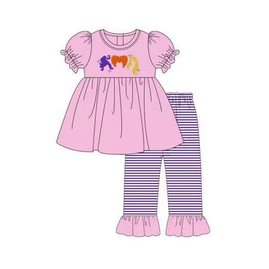 GSPO2043 Baby Girls Pink Short Ruffle Sleeves Princess Hair Tunic Stripe Ruffle Pant Set D 7.14