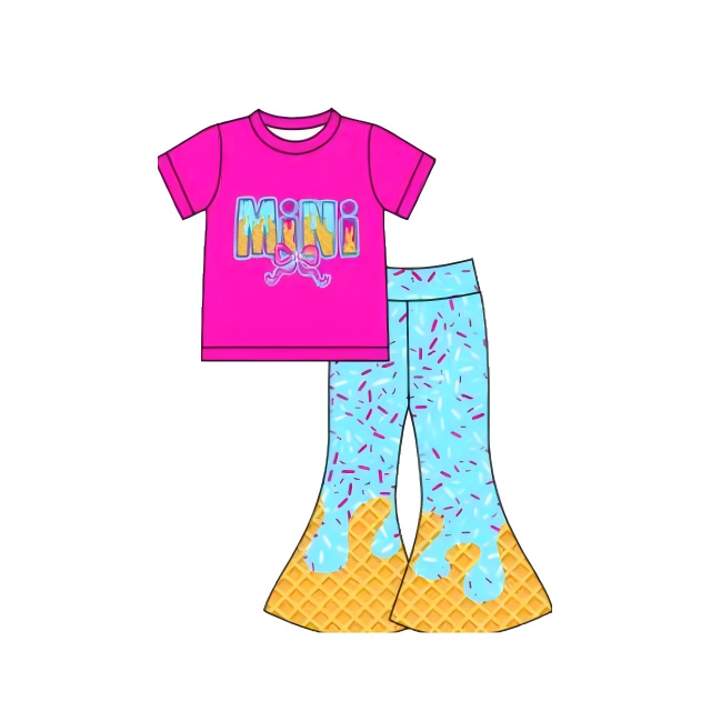 presale GSPO2109 Baby Girls Sprinkle Drip Mini Top Bell Bottom Pants Clothes Sets D 1007