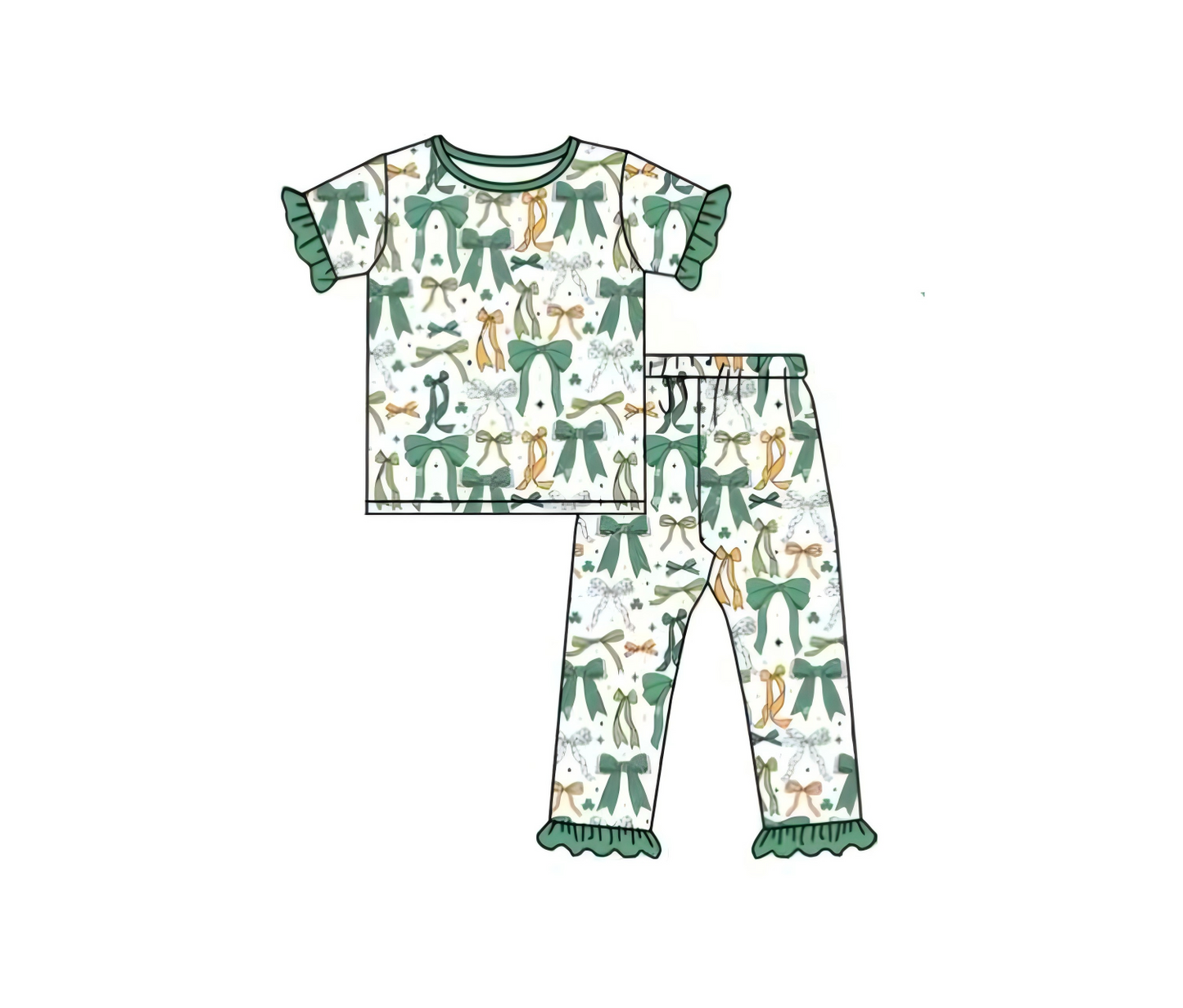 presale GSPO2111 Baby Girls Bows Clovers Plaid Top Ruffle Pants St Patrick Clothes Sets D 1007