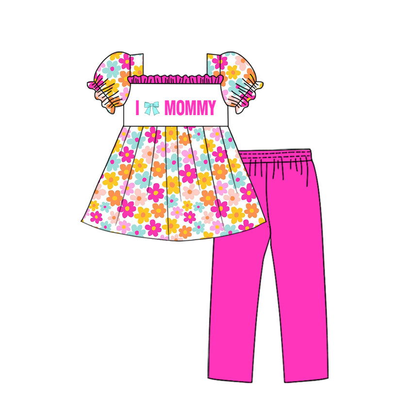 presale GSPO2157 Baby Girls I Love Mommy Flowers Tunic Leggings Pants Clothes Sets D 1108