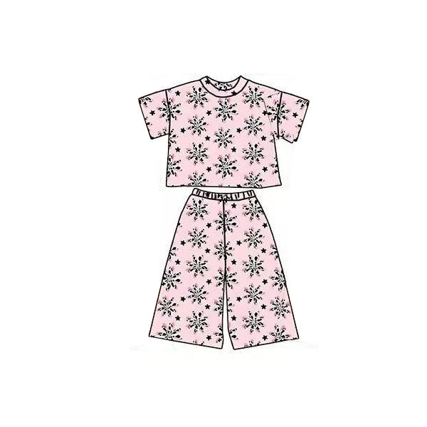 presale GSPO2178 Baby Girls Stars Snowflakes Top Flare Pants Clothes Sets D 1120