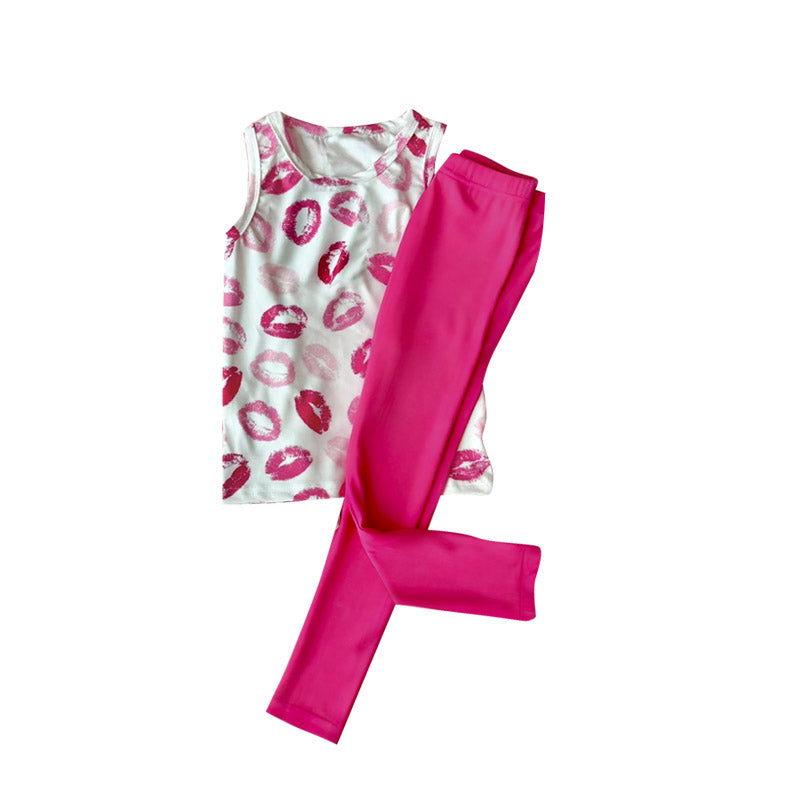presale GSPO2191 Baby Girls Pink Mouths Vest Top Leggings Pant Valentine Clothes Sets D 1126