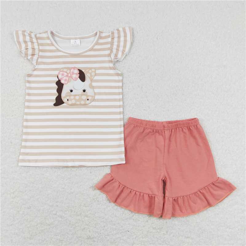 Match Baby Girls Toddler Western Horse Shirts Shorts Clothes Sets Romper D 3.21