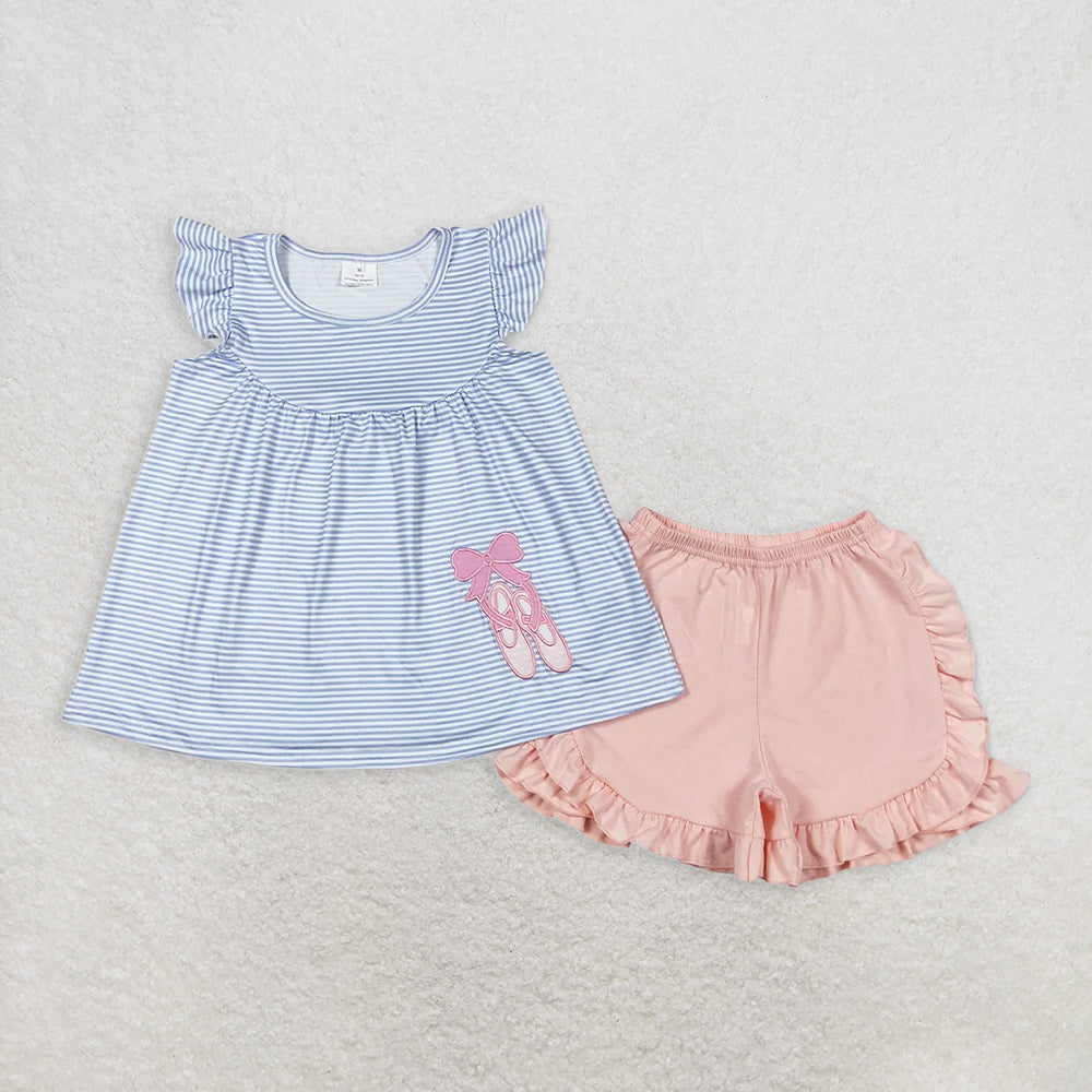 GSSO0582 Baby Girls Dance Shoes Tunic Top Ruffle Shorts Clothes Sets D 6.10