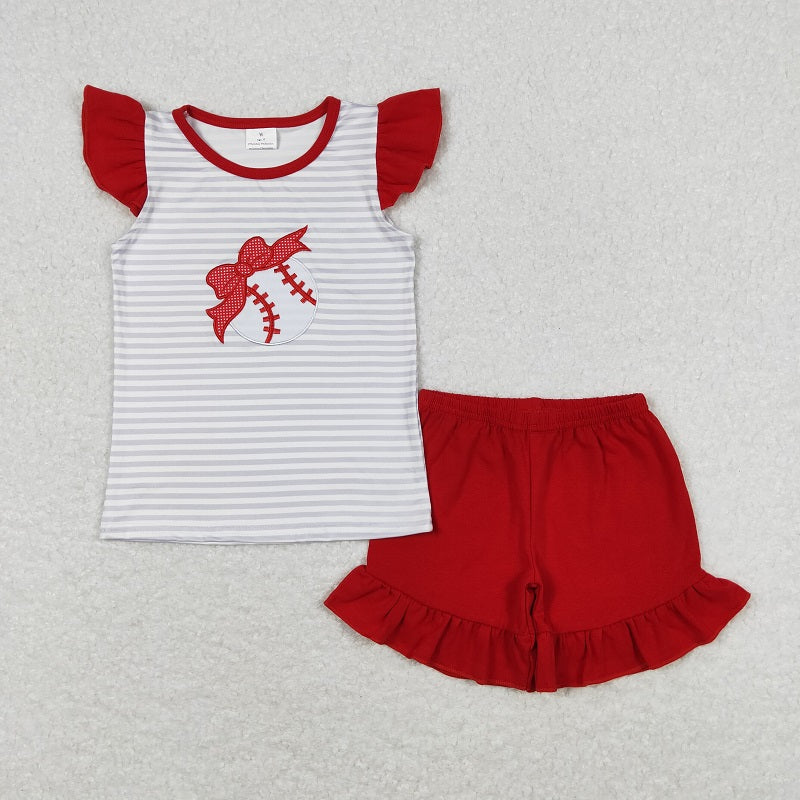 GSSO0605 Embroidered baseball striped flying sleeve red shorts suit D 4.10