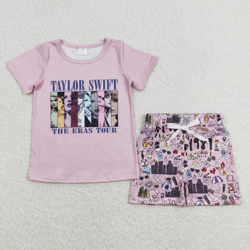 GSSO0646 Cartoon Pink Short Sleeve Shorts Suit