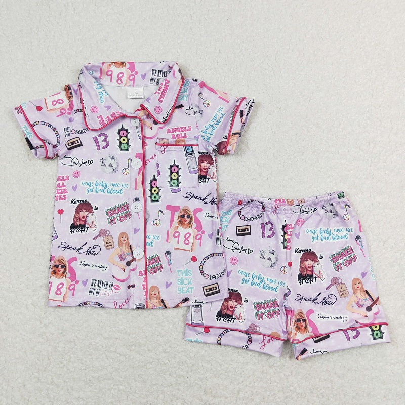 GSSO0677 Purple short sleeve shorts pajama set