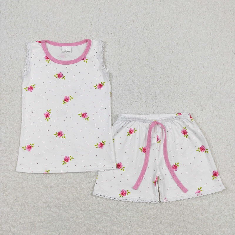 GSSO0694 Floral polka dot white sleeveless shorts suit