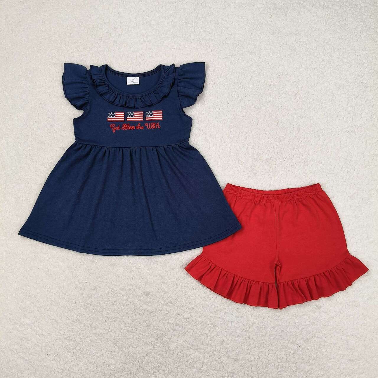 GSSO0805 american girl embroidered flag navy red shorts set