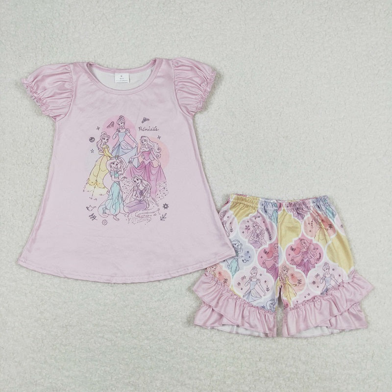 GSSO0821 girls Pink Short Sleeve Shorts Set D 4.28
