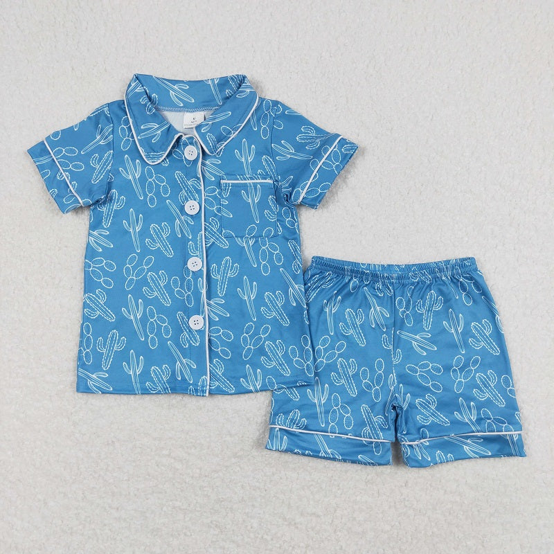 GSSO0842 Cactus Blue Short Sleeve Shorts Pajama Set