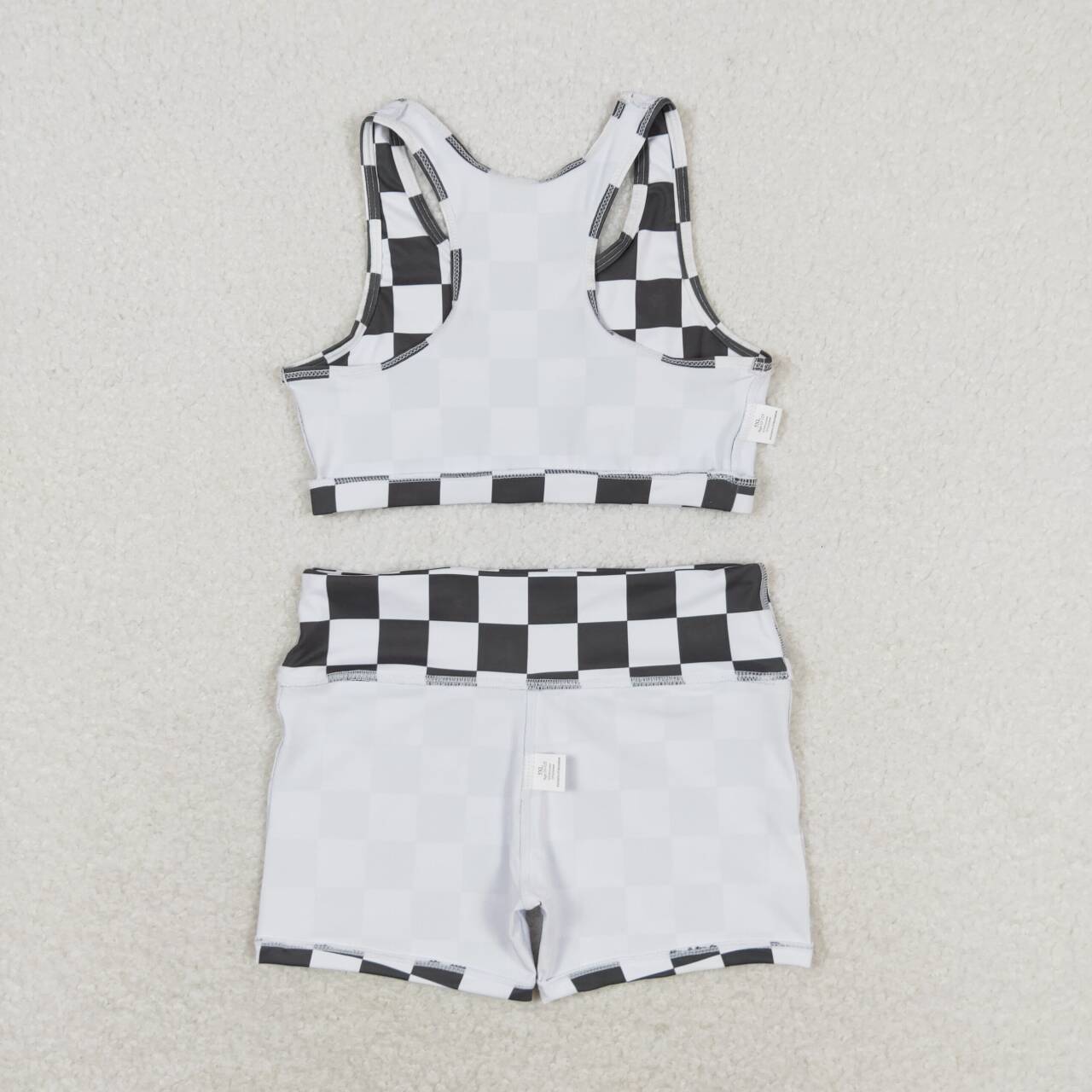 GSSO0906 Black and white plaid sleeveless shorts suit