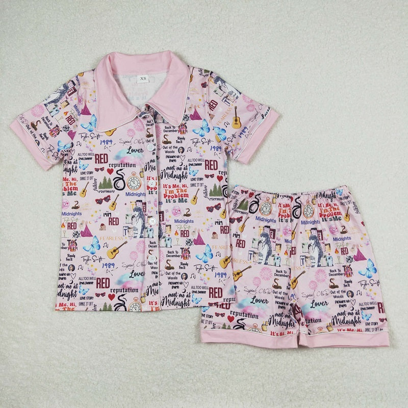 GSSO0923 Adult Women's 1989 Pink Short Sleeve Shorts Pajama Set