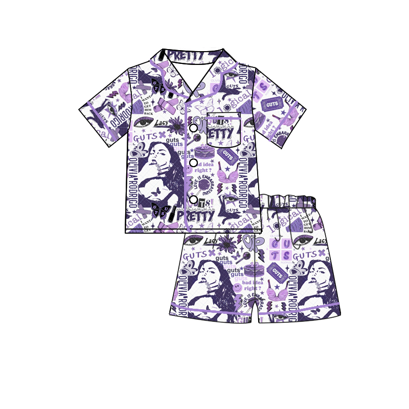 GSSO0988 Butterfly Purple White Short Sleeve Shorts Pajama Set
