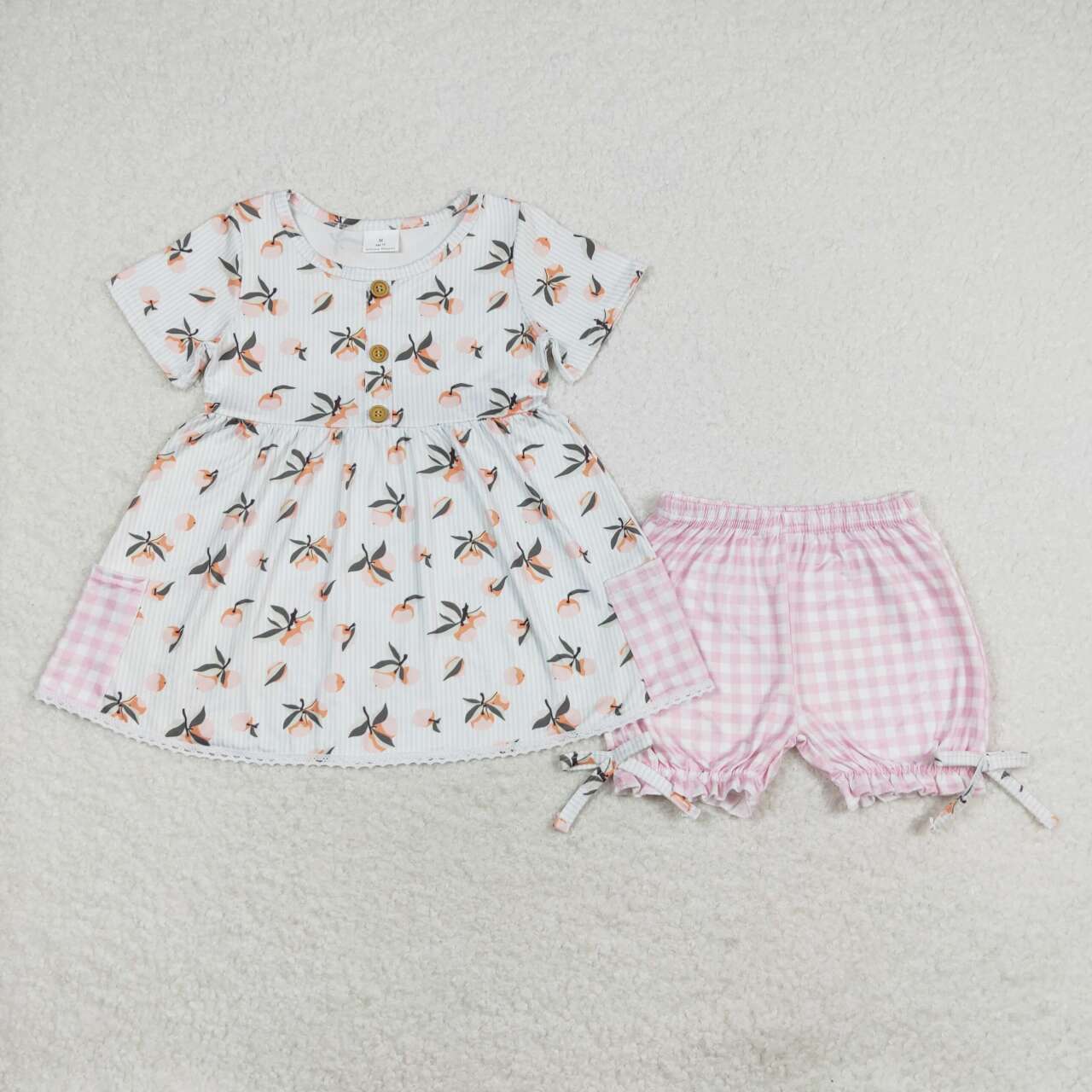 GSSO1000 Fruity orange striped short-sleeved pink plaid shorts suit