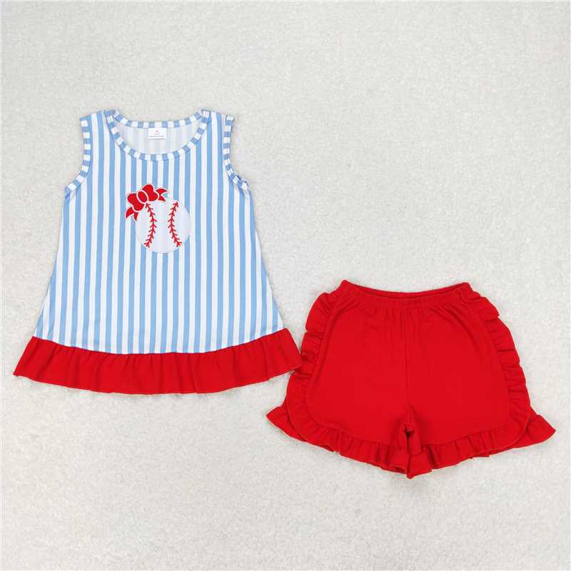 Match Baby Girls Blue Stripes Baseball Summer Rompers Clothes Sets D 3.15