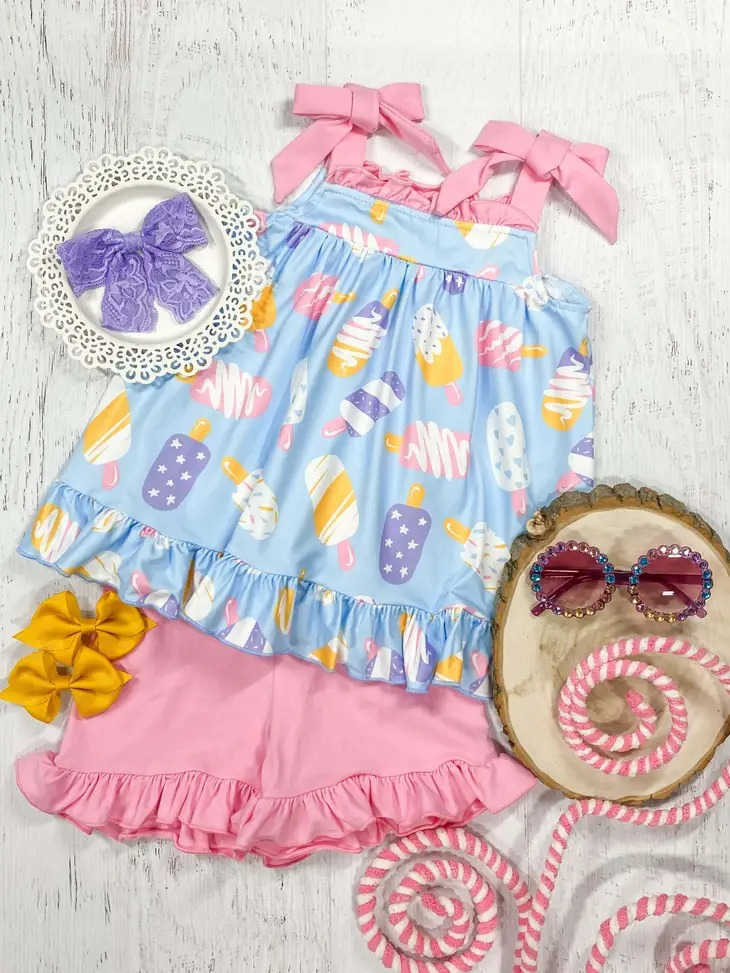 GSSO1037 Ice Cream Blue Suspender Pink Shorts Suit D 3.15