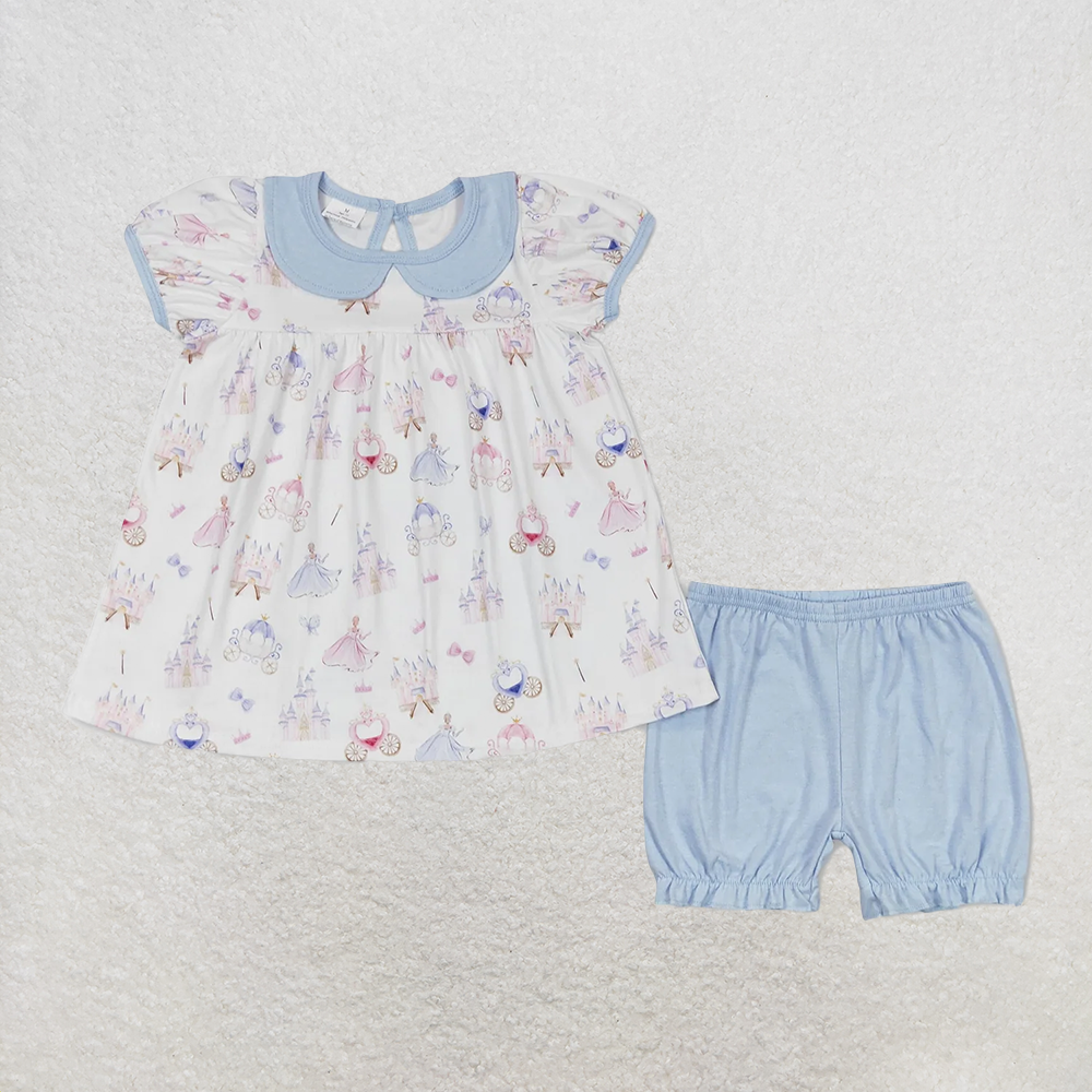 GSSO1046 Princess Castle Blue Doll Collar White Short Sleeve Shorts Suit D 4.1