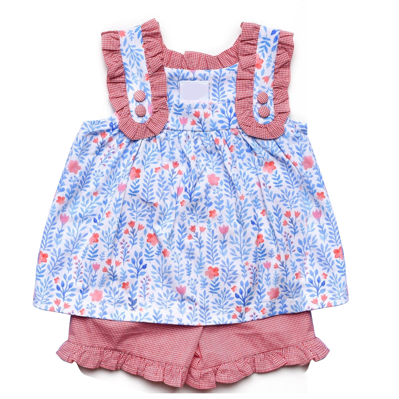 presale GSSO1112 Flower blue leaves sleeveless red plaid lace shorts suit