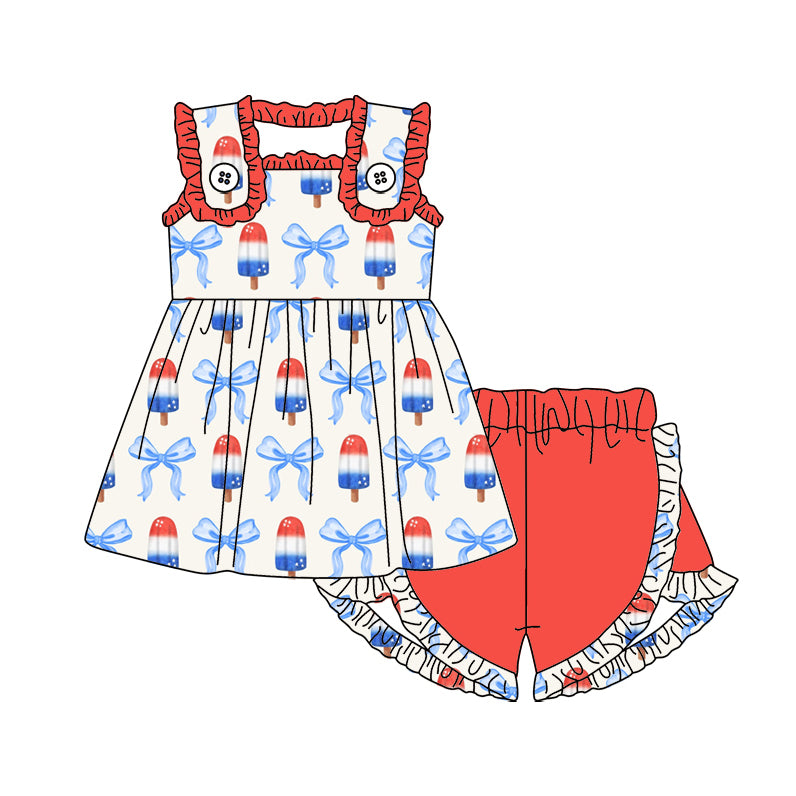 GSSO1152 Bow ice cream red lace sleeveless shorts suit
