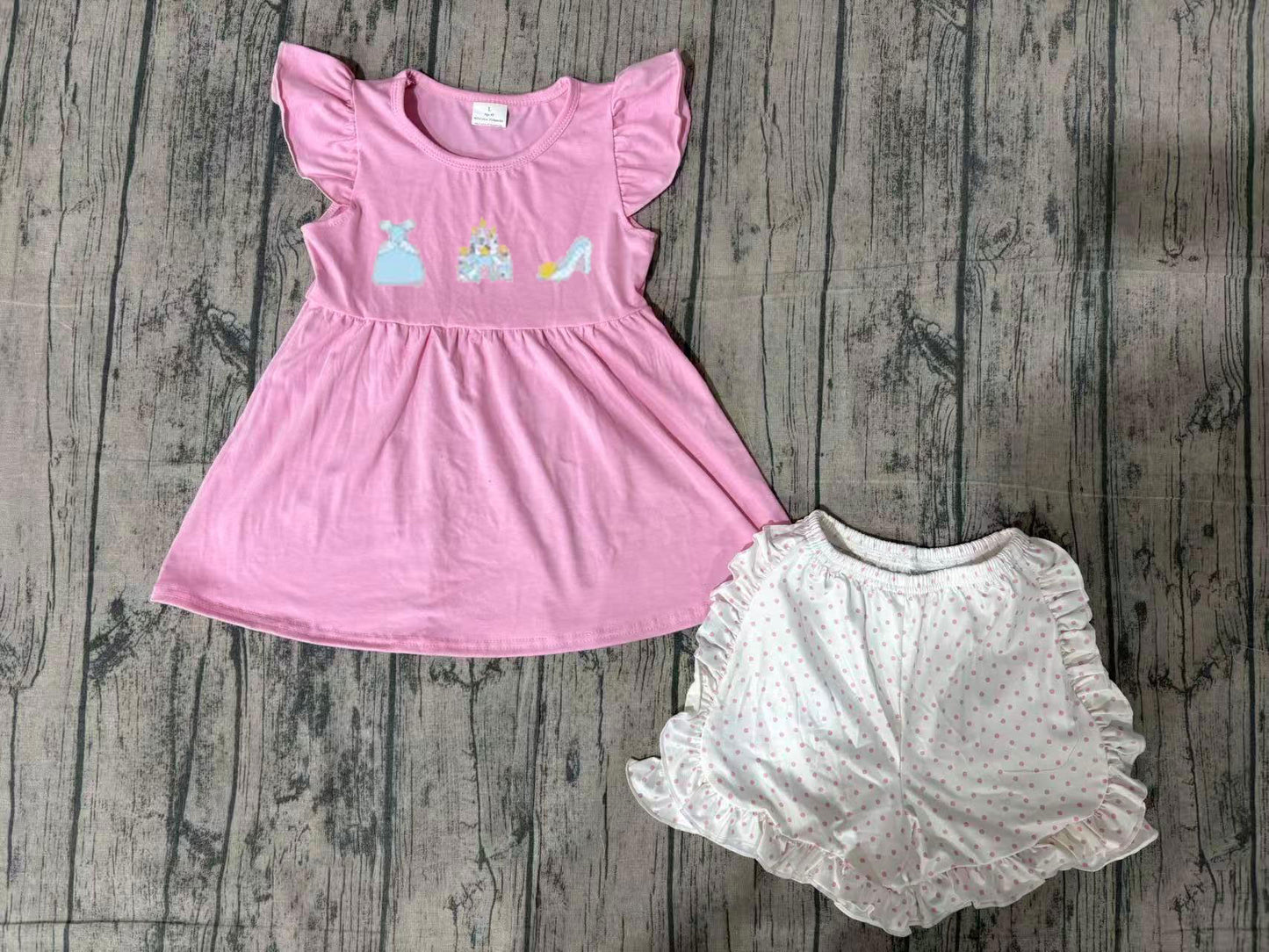 Pre order pink princess shorts set (do embroidery)