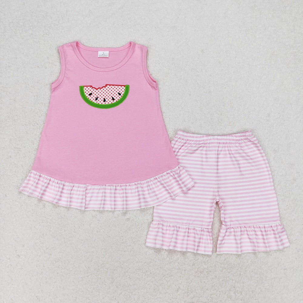 GSSO1239 Watermelon Pink Sleeveless Striped Shorts Set